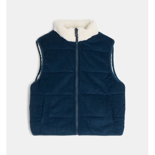 Doudoune sans manches tontreal réversible velours milleraies écru et bleu <span itemprop=