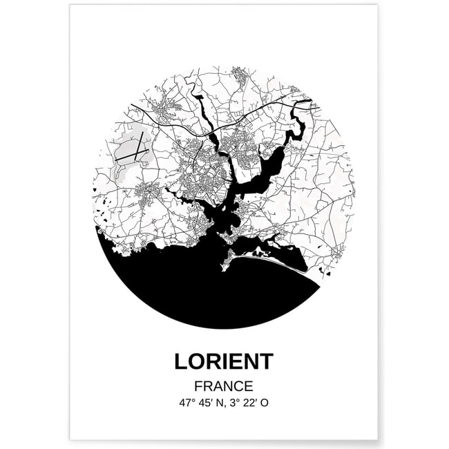 Affiche Carte Lorient Couleur blanc <span itemprop=