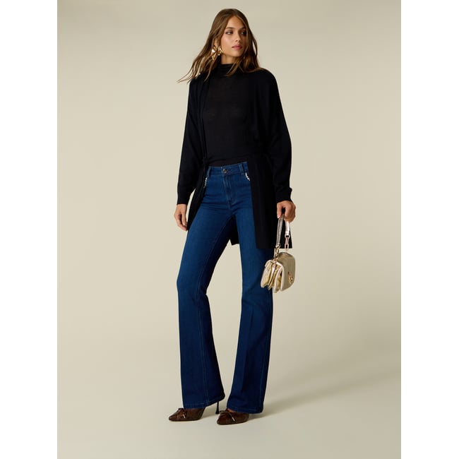 Jean flare avec cristaux bleu <span itemprop=