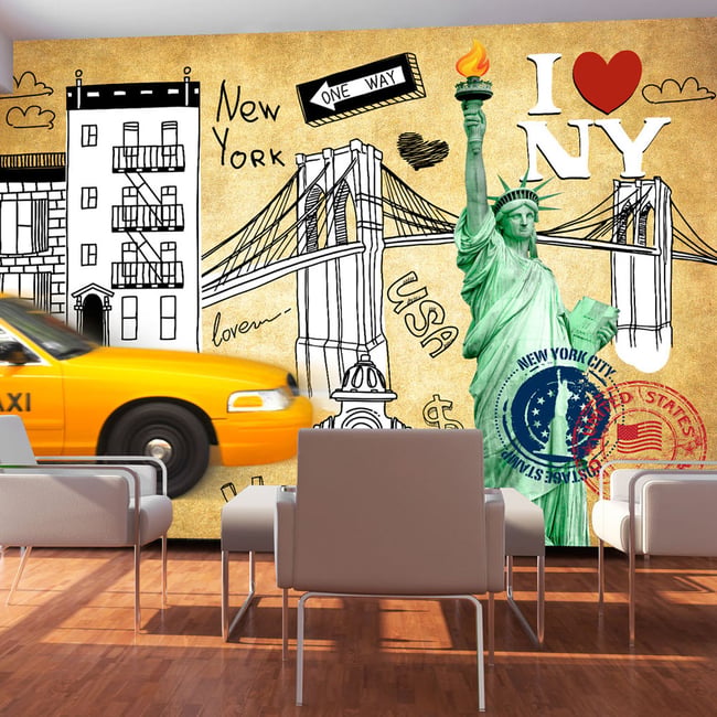 Papier peint intissé panoramique Street art One way - New York Couleur vert <span itemprop=