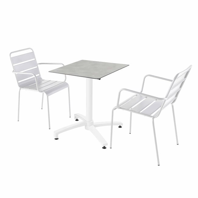 Table 60x60 cm inclinable stratifiée avec pied blanc et chaises en métal, OPERA blanc <span itemprop=