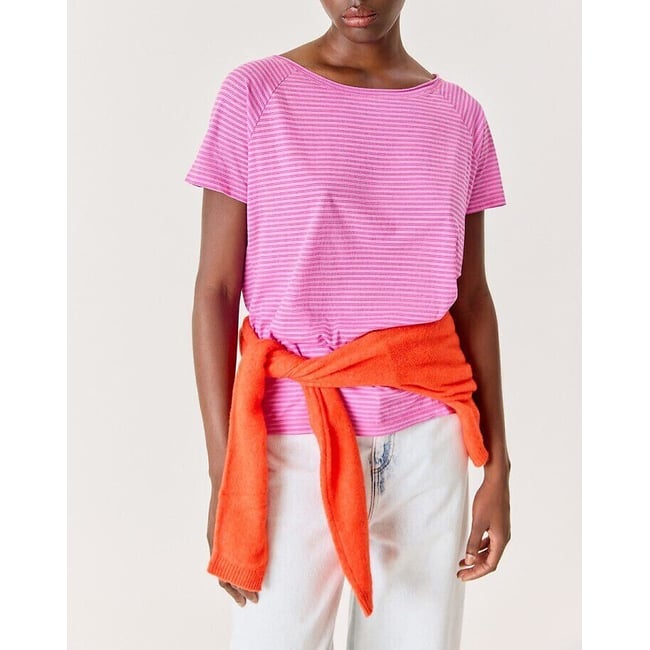 Laloom Striped Short Sleeve T-Shirt, fuchsia, AMERICAN VINTAGE