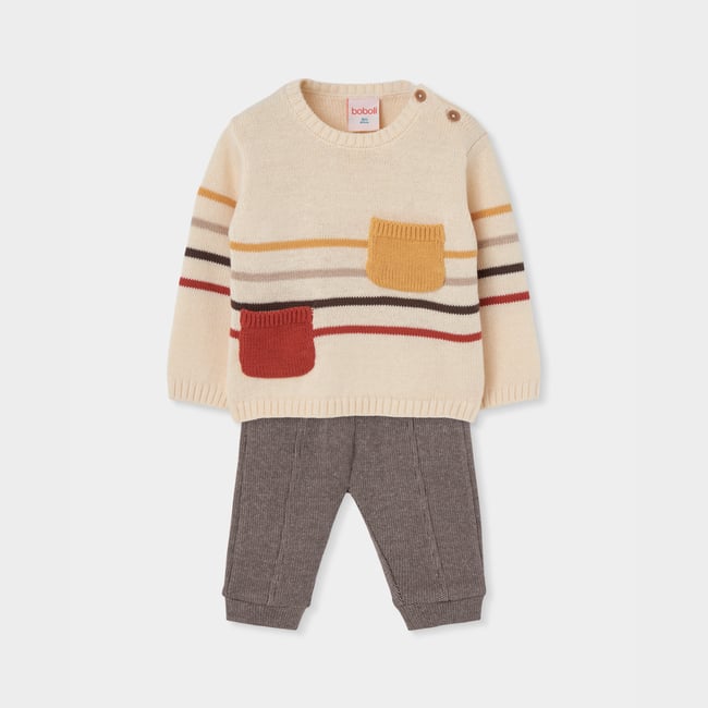 Ensemble bébé garçon maille à rayures blanc <span itemprop=
