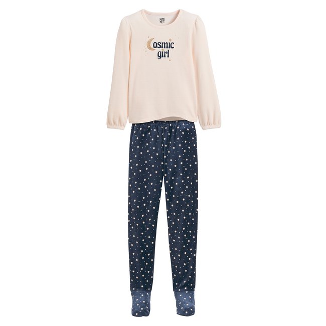Pigiama con piedi in velluto, messaggio e stelle ecru / navy LA REDOUTE COLLECTIONS