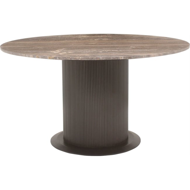 Table à manger ronde en travertin RUSSO Couleur brun frêne <span itemprop=