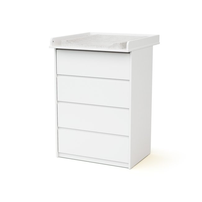 Commode bébé 4 tiroirs en bois avec plan à langer en bois 70 cm UNO blanc <span itemprop=