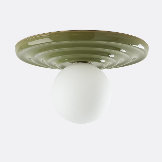 Plafonnier ou applique, en céramique et verre opalin, diamètre 33,2 cm, HOLI kaki LA REDOUTE INTERIEURS