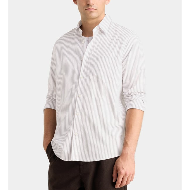Chemise rishtri 5 rayée en coton blanc et marron <span itemprop=