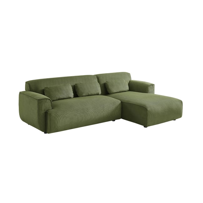 Canapé d'angle droit 2-3 places velours côtelé WALLAS Couleur vert <span itemprop=