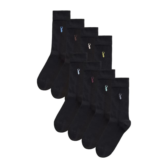 Chaussettes fraîcheur brodées à motif cerf cerf bleu nordique noir <span itemprop=