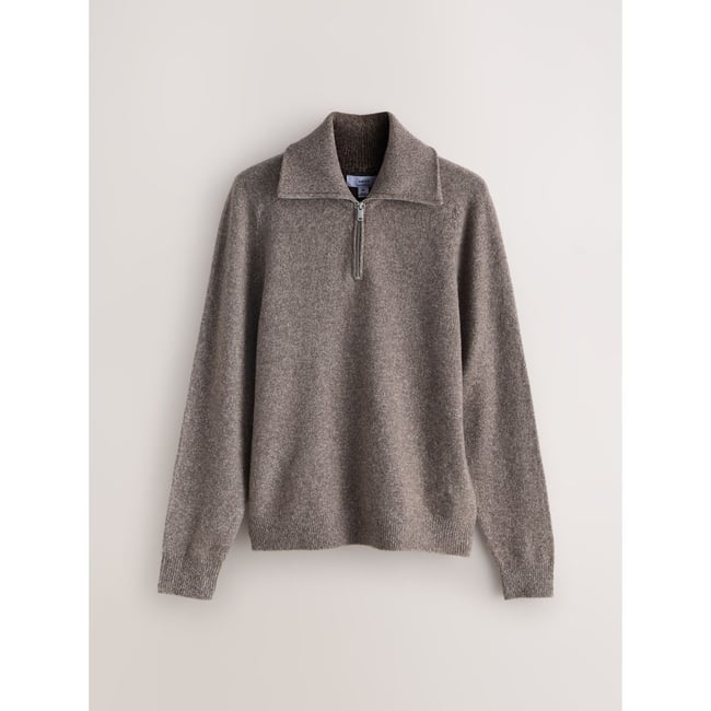 Pull regular à col zippé en laine mélangée naturel <span itemprop=