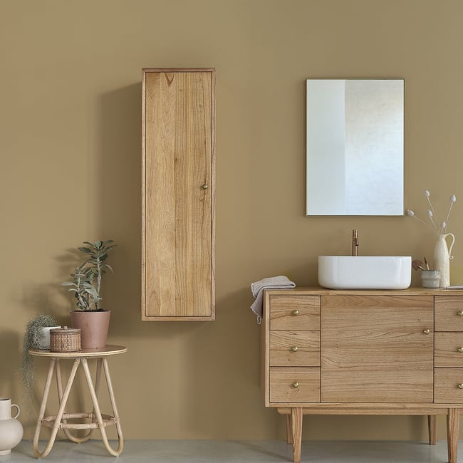 Colonne de salle de bain en bois massif  FIFTIES Couleur naturel <span itemprop=