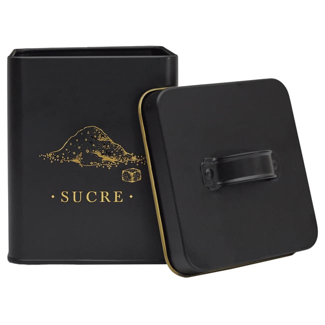 Boîte à sucre en métal noir et doré noir <span itemprop=