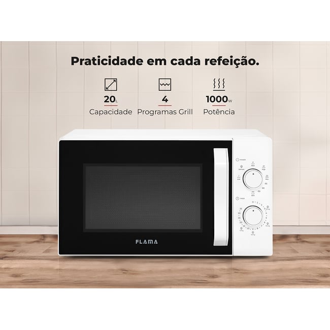 Micro-ondas 20L Com Grill Branco 1843FL, FLAMA branco <span itemprop=