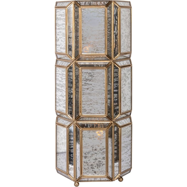 Lampe à poser en verre soufflé fait main Couleur laiton antique et verre vieilli <span itemprop=