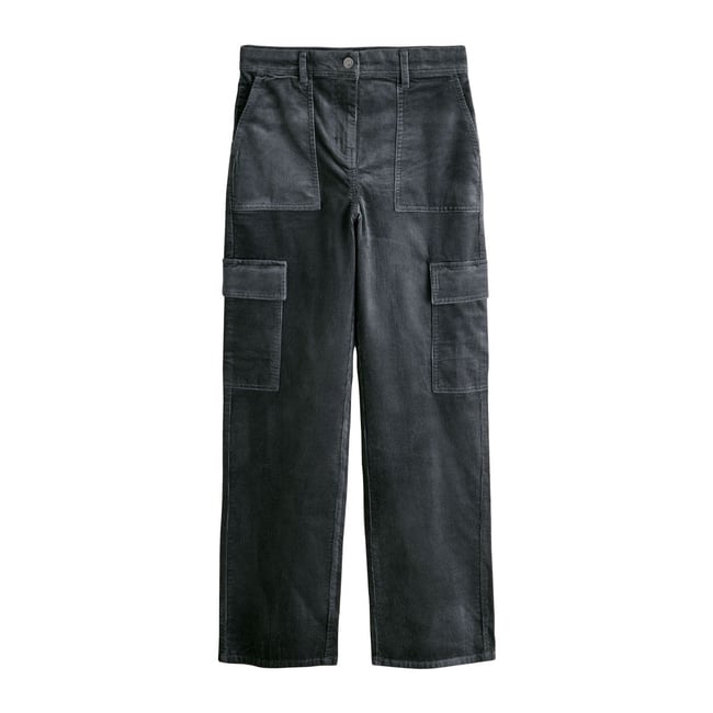 Pantalon cargo droit en velours côtelé/modal gris <span itemprop=