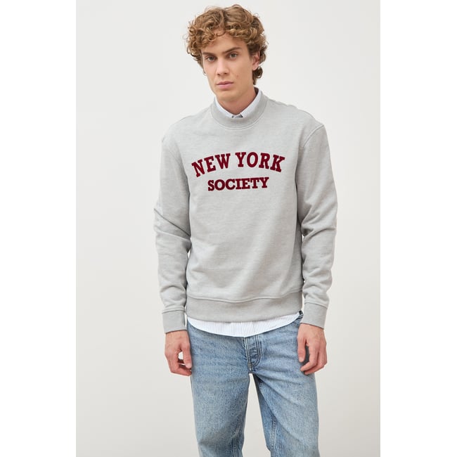 Sweat droit col rond manches longues gris clair <span itemprop=