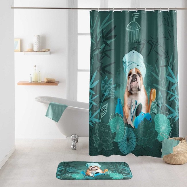 Rideau de douche  Doggy Zen bleu <span itemprop=
