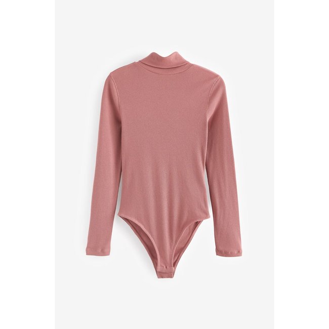 Body côtelé à manches longues et col roulé rose <span itemprop=