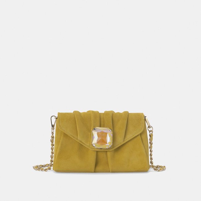 Sacoche en cuir avec ornement de diamant moutarde <span itemprop=