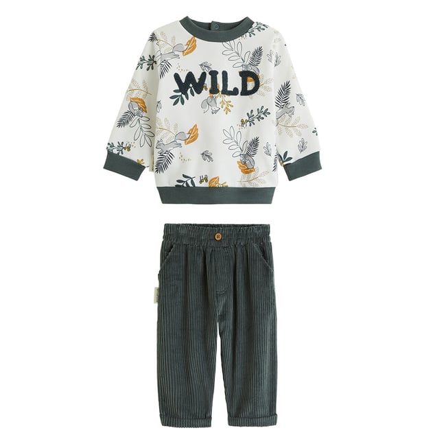 Ensemble bébé sweat et pantalon en velours côtelé Elliott vert <span itemprop=