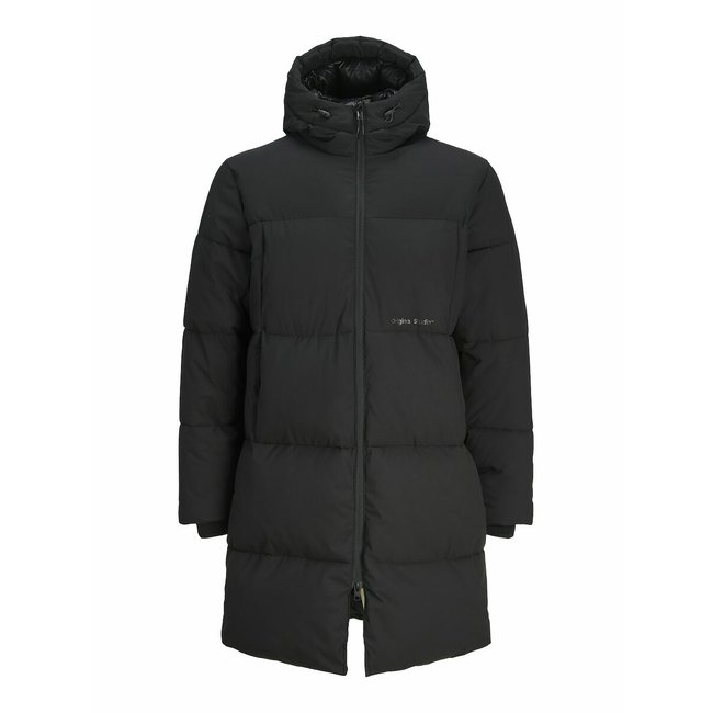 Куртка стеганая длинная с капюшоном черный JACK & JONES