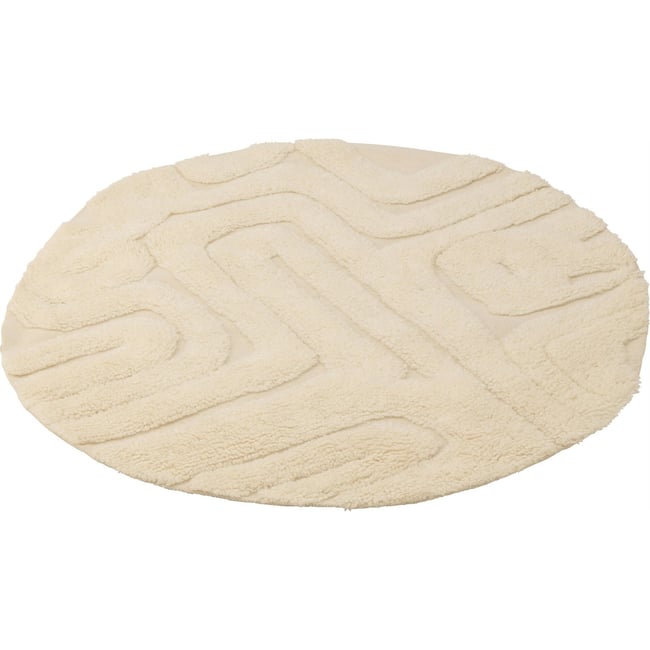 Tapis rond laine écru motif lignes abstraites design cosy Couleur écru laine naturelle <span itemprop=