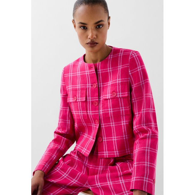 Blazer à carreaux en lin red check <span itemprop=