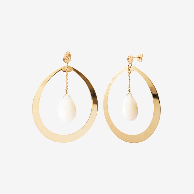 Boucles d'oreilles créoles solange nacre blanche blanc <span itemprop=
