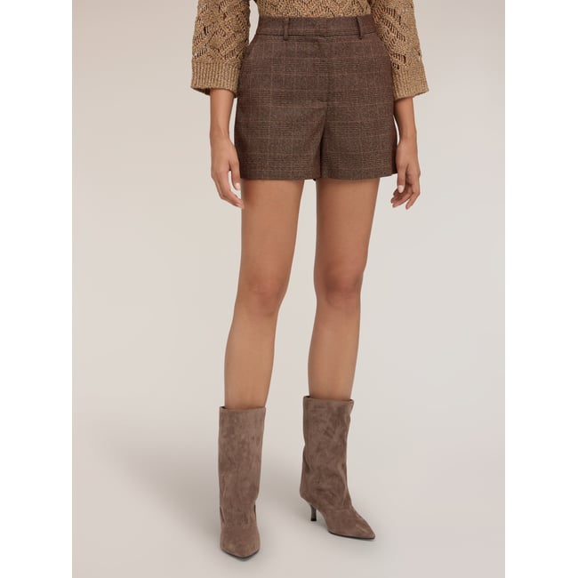Short taille haute motif carreaux marron <span itemprop=