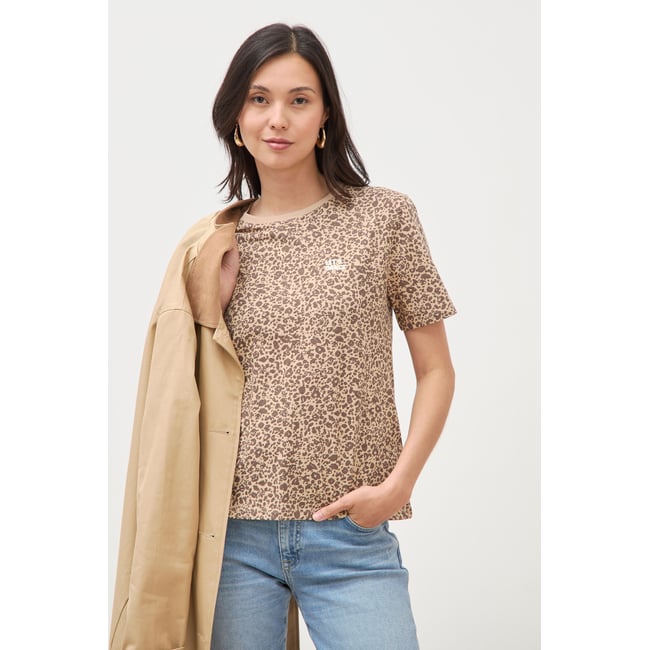 T-shirt droit col rond manches courtes sable <span itemprop=