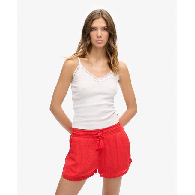 Caraco côtelé Essential en coton bio à liseré en dentelle - SUPERDRY