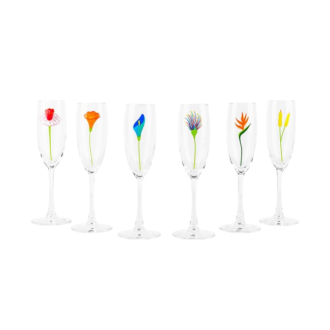 Set de 6 flûtes à Champagne  Champ de fleurs Couleur tulipes <span itemprop=