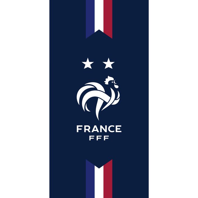 Serviette de bain et de plage imprimé 100% coton, Équipe de France de Football DEUX ÉTOILES bleu <span itemprop=