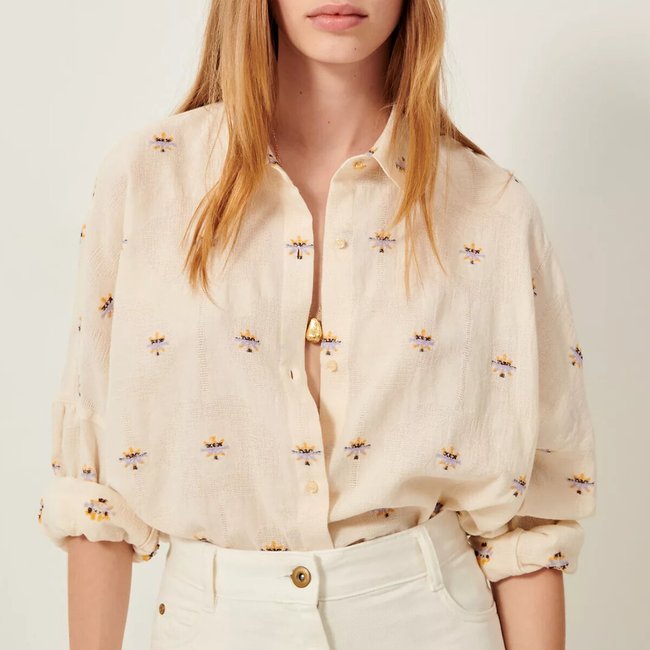 Chemise ample brodée, BOTENZO crème <span itemprop=