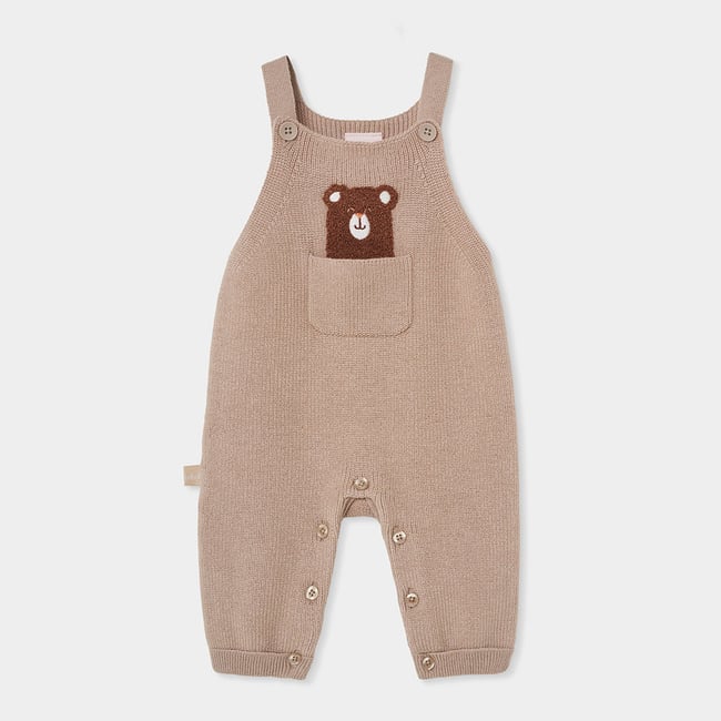 Salopette bébé avec broderie ourson beige <span itemprop=