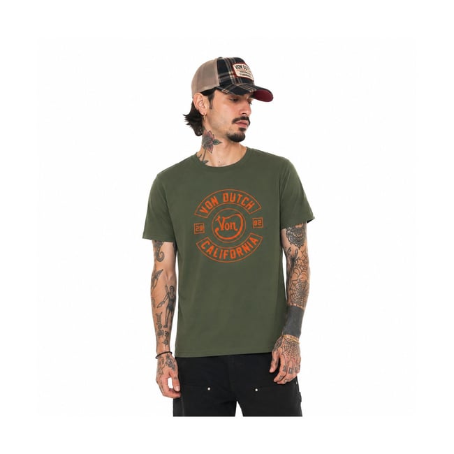 Tee shirt coton LOG kaki/orange <span itemprop=