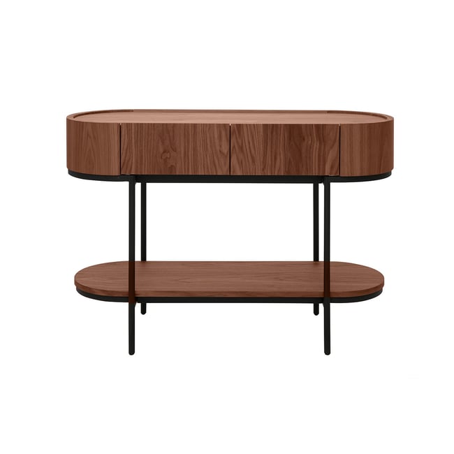 Console design avec tiroirs en bois foncé noyer et métal noir L110 cm SKYE Couleur noyer <span itemprop=