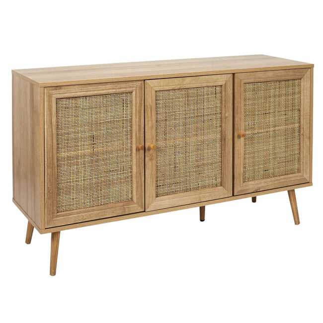 Buffet 3 portes et 6 niveaux en cannage BALI Couleur marron <span itemprop=