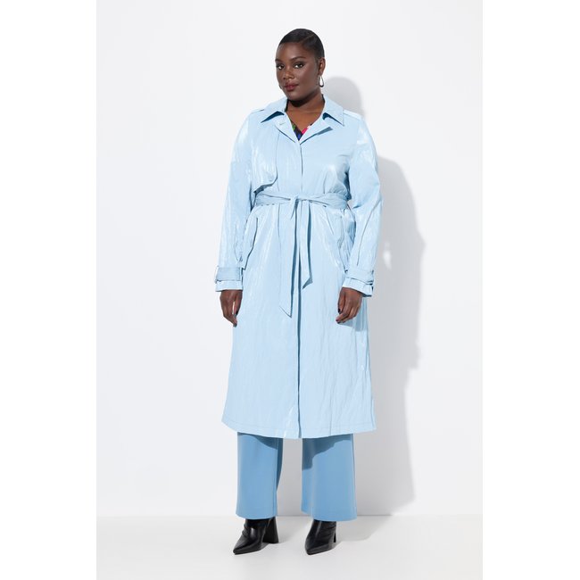 Trench-coat coupe évasée bleu ciel <span itemprop=