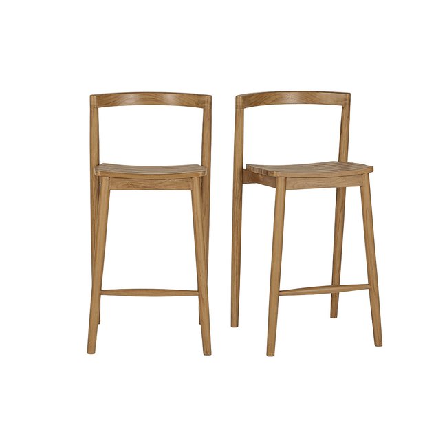 Tabourets de jardin empilables en bois teck massif H70 cm (lot de 2) OMBAK - MILIBOO