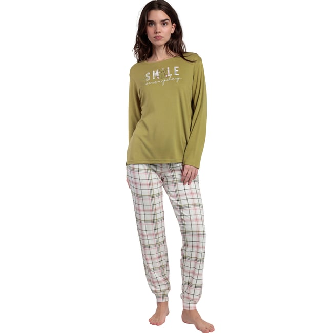 Pyjama pantalon top manches longues Smile Everyday vert <span itemprop=