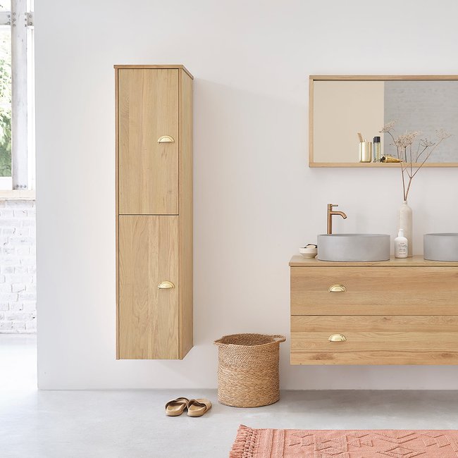 Colonne de salle de bain en chêne massif suspendue  MARGAUX Couleur naturel <span itemprop=