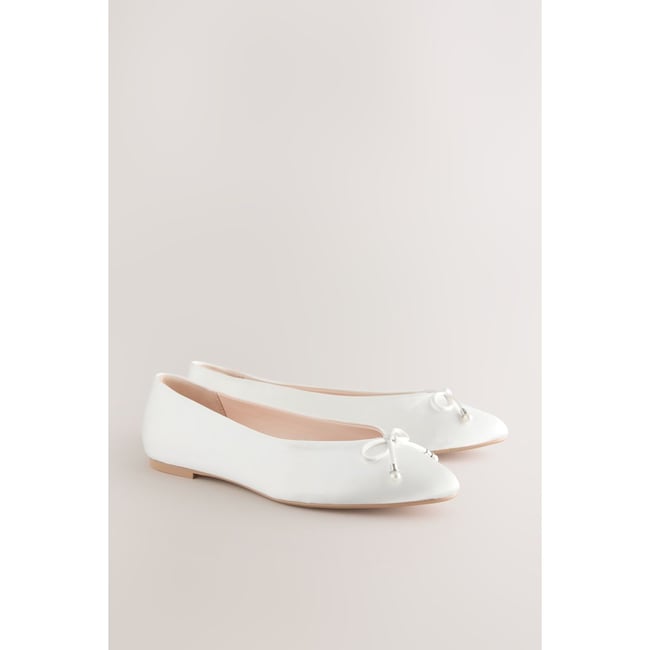 Ballerines de mariée avec nœud et bout rond ivoire <span itemprop=