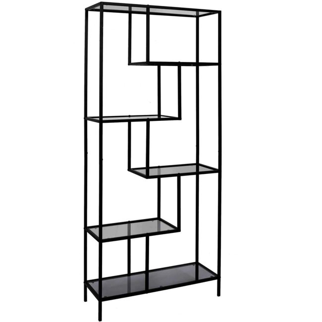 Etagère en métal et  verre fumé Edison 80 x 30 x 180 cm Couleur noir <span itemprop=