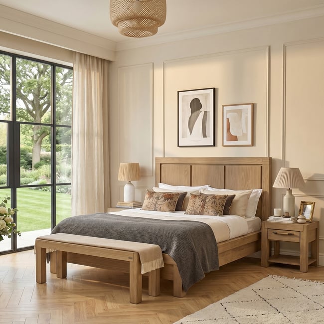Lit contemporain en bois massif, 160 x 200 MEGÈVE Couleur marron <span itemprop=