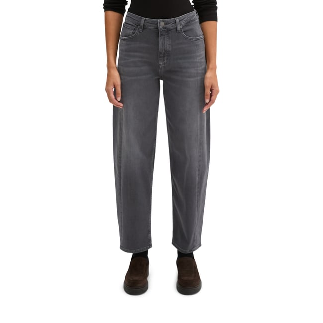 Jeans modèle Lara Barrel en mélange de coton biologique gris <span itemprop=