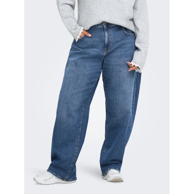 Jeans En Tonneau dark blue denim <span itemprop=