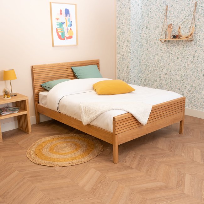 Lit à rainures en bois Couleur bois naturel <span itemprop=