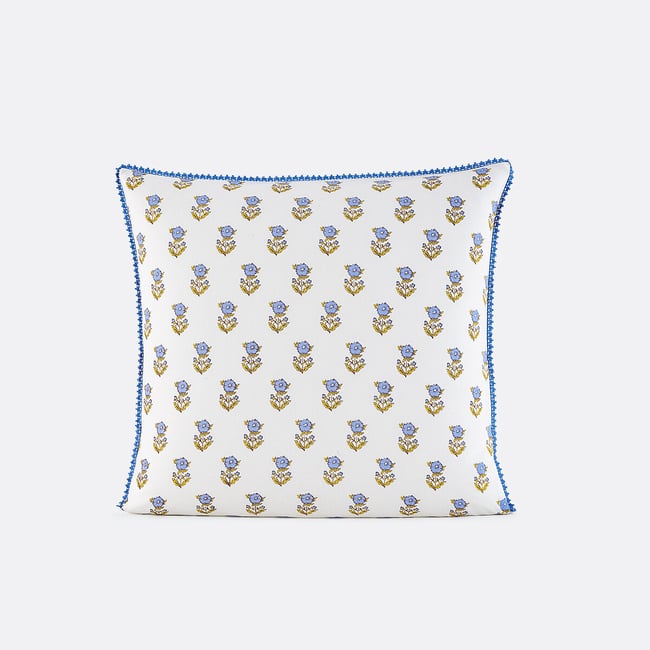 Taie d'oreiller enfant, en coton lavé, imprimé fleurs, DIMANI imprimé fond écru <span itemprop=
